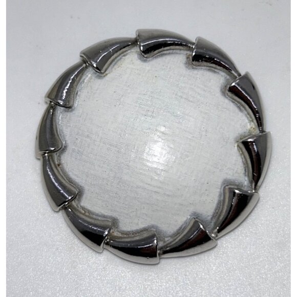 Vintage Puccini Silver-Tone Round Brooch With Textured White Center Statement - Picture 1 of 15